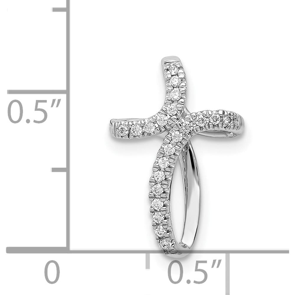 14K White Gold Diamond Cross Omega Slide Pendant with Round Natural Diamonds - 1/15 Carat Total Diamond Weight by Monteluci Fine Jewelry
