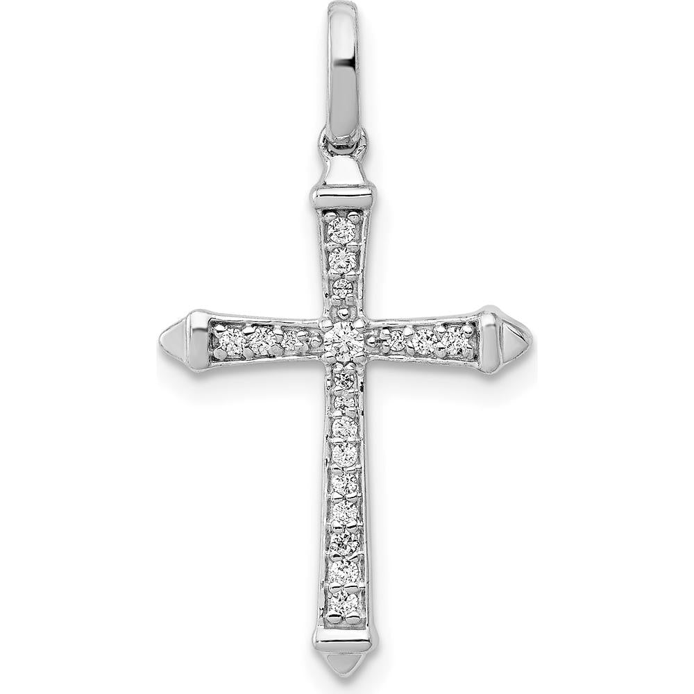 14K White Gold Diamond Cross Pendant - 0.035 Carat Total Diamond Weight by Monteluci Fine Jewelry