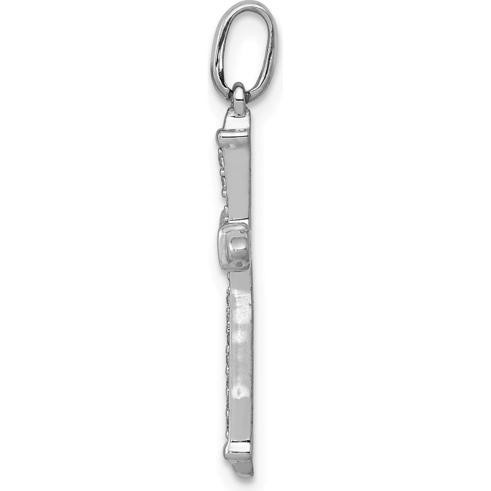 14K White Gold Diamond Cross Pendant - 0.035 Carat Total Diamond Weight by Monteluci Fine Jewelry
