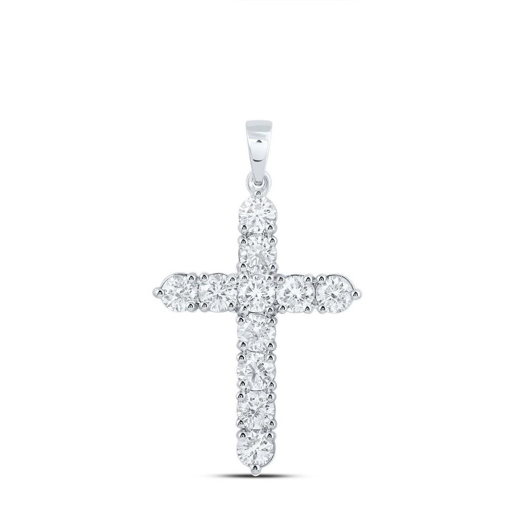 14K White Gold Diamond Cross Pendant - 1 1/2 Carat Total Diamond Weight