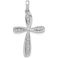 14K White Gold Diamond Cross Pendant - 1/15 Carat Total Diamond Weight by Monteluci Fine Jewelry