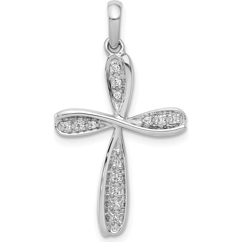 14K White Gold Diamond Cross Pendant - 1/15 Carat Total Diamond Weight by Monteluci Fine Jewelry