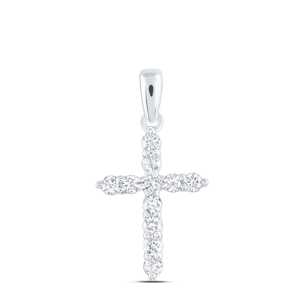 14K White Gold Diamond Cross Pendant - 1/4 Carat Total Diamond Weight