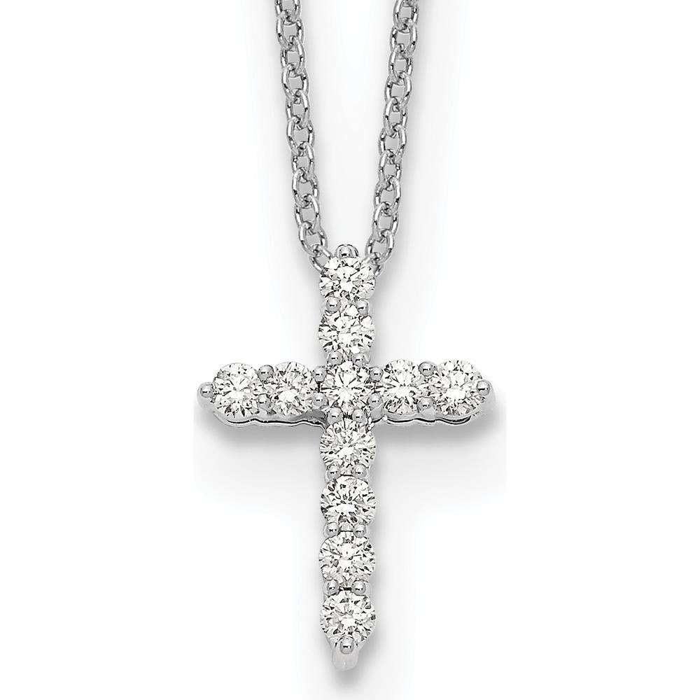 14K White Gold Diamond Cross Pendant Necklace with 1/4 Carat Total Diamond Weight by Monteluci Fine Jewelry