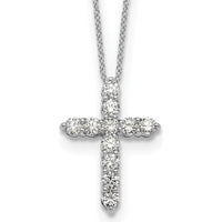 14K White Gold Diamond Cross Pendant Necklace with 11 Round Diamonds - 0.91 Carat Total Diamond Weight by Monteluci Fine Jewelry