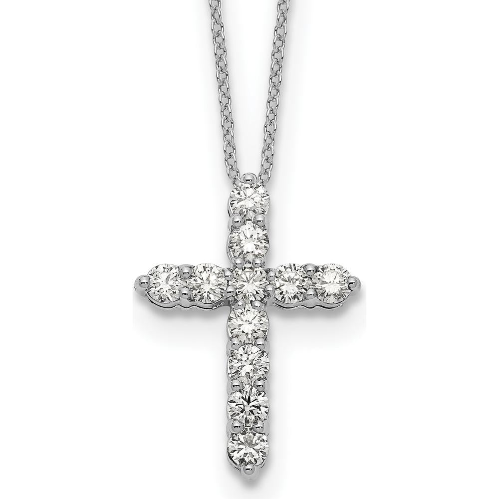 14K White Gold Diamond Cross Pendant Necklace with 11 Round Diamonds - 0.91 Carat Total Diamond Weight by Monteluci Fine Jewelry