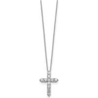 14K White Gold Diamond Cross Pendant Necklace with 11 Round Diamonds - 0.91 Carat Total Diamond Weight by Monteluci Fine Jewelry