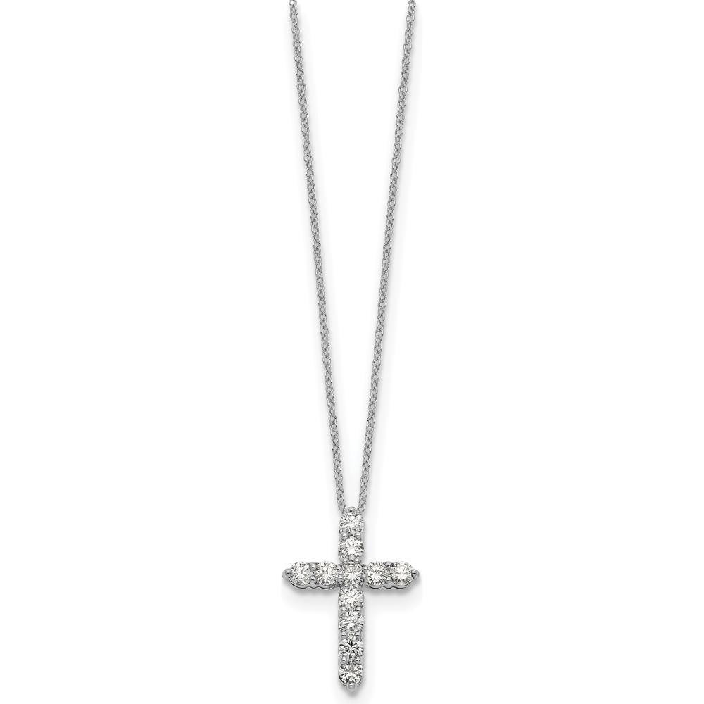 14K White Gold Diamond Cross Pendant Necklace with 11 Round Diamonds - 0.91 Carat Total Diamond Weight by Monteluci Fine Jewelry