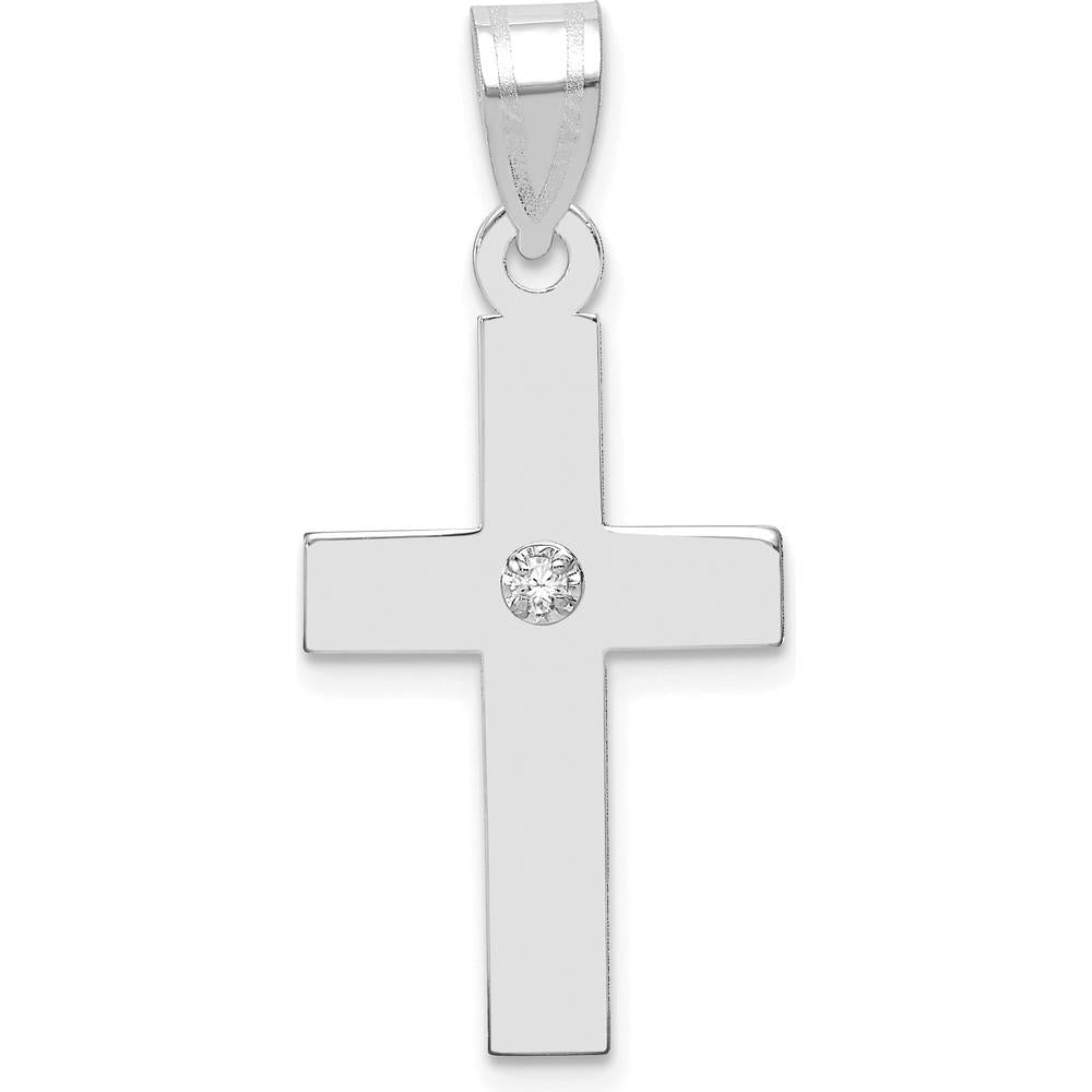 14K White Gold Diamond Cross Pendant with 0.02 Carat Round Diamond by Oro Pregiato