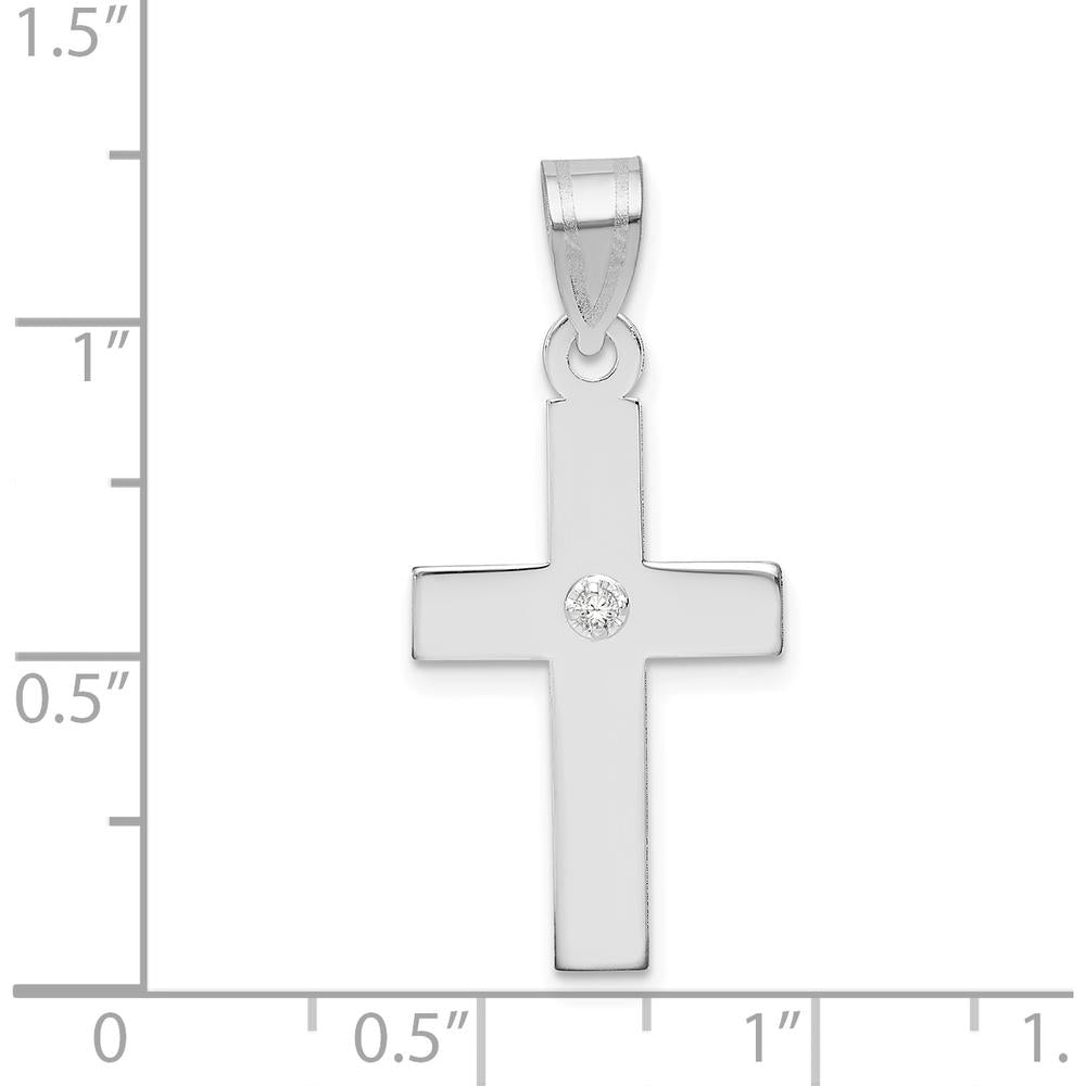 14K White Gold Diamond Cross Pendant with 0.02 Carat Round Diamond by Oro Pregiato