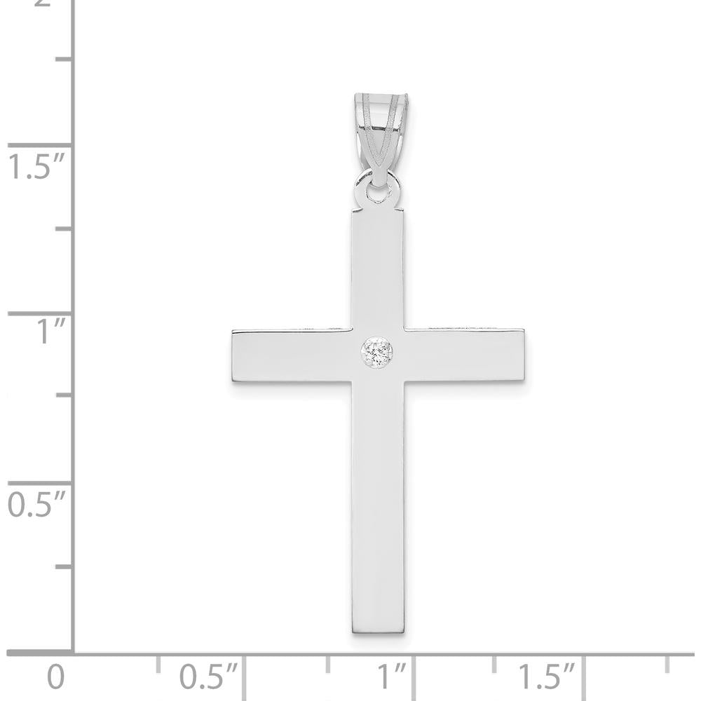 14K White Gold Diamond Cross Pendant with 0.02 Carat Round Diamond by Oro Pregiato