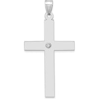14K White Gold Diamond Cross Pendant with 0.03 Carat Round Diamond by Oro Pregiato