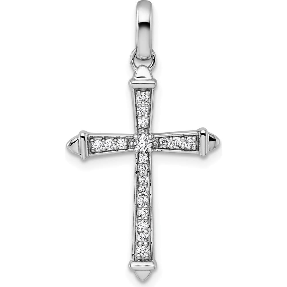 14K White Gold Diamond Cross Pendant with 0.20 Carat Natural Round Diamonds by Oro Pregiato