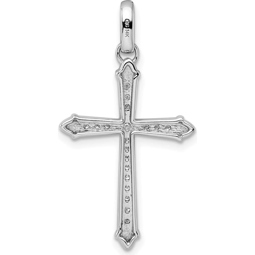 14K White Gold Diamond Cross Pendant with 0.20 Carat Natural Round Diamonds by Oro Pregiato