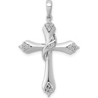 14K White Gold Diamond Cross Pendant with 1/6 Carat of Round Diamonds - Rhodium Plated by Monteluci Fine Jewelry