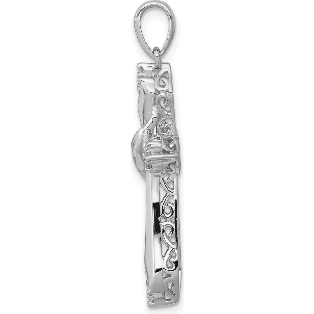 14K White Gold Diamond Cross Pendant with 1/6 Carat of Round Diamonds - Rhodium Plated by Monteluci Fine Jewelry