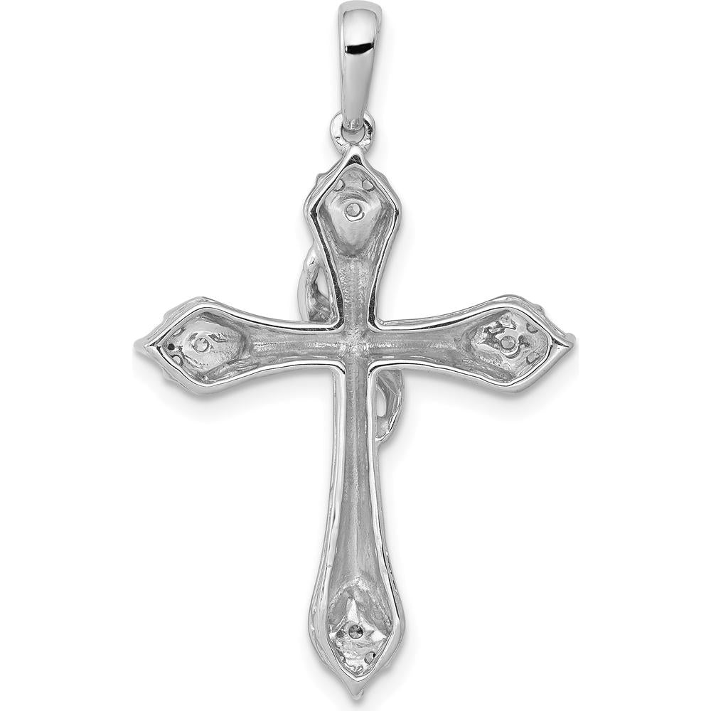 14K White Gold Diamond Cross Pendant with 1/6 Carat of Round Diamonds - Rhodium Plated by Monteluci Fine Jewelry