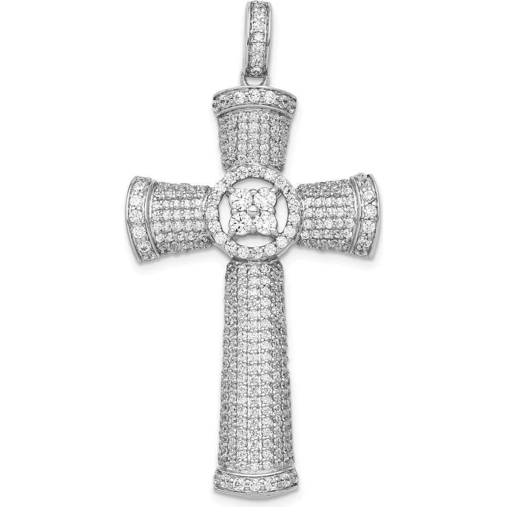14K White Gold Diamond Cross Pendant with 1.75 Carat Total Round-Cut Diamonds by Monteluci Fine Jewelry