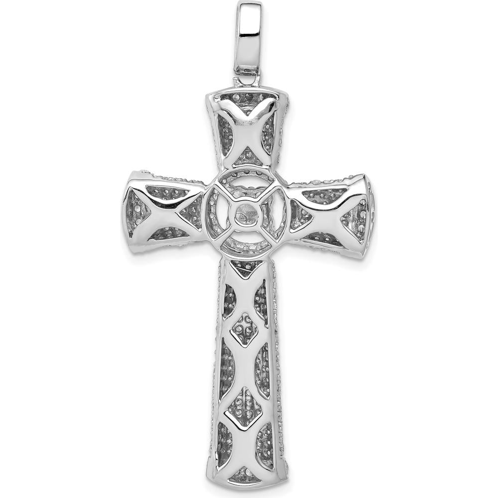 14K White Gold Diamond Cross Pendant with 1.75 Carat Total Round-Cut Diamonds by Monteluci Fine Jewelry