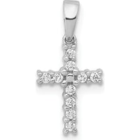 14K White Gold Diamond Cross Pendant with 10 Round Diamonds - 0.01 Carat Total Diamond Weight by Monteluci Fine Jewelry