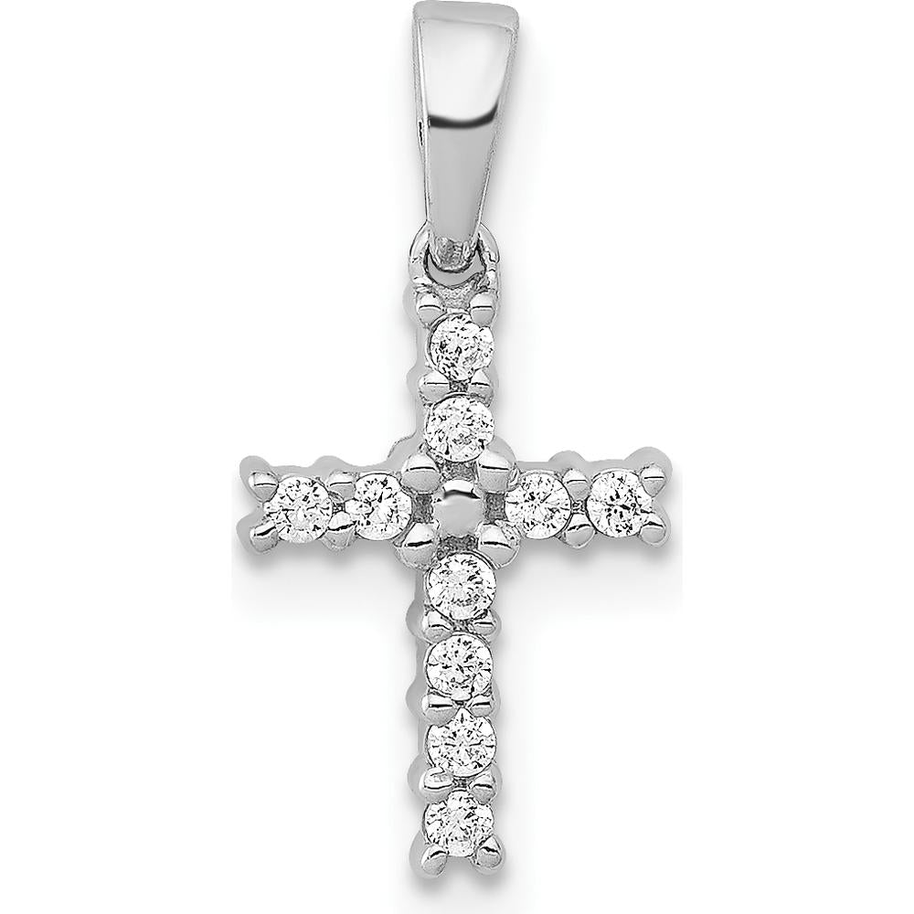 14K White Gold Diamond Cross Pendant with 10 Round Diamonds - 0.01 Carat Total Diamond Weight by Monteluci Fine Jewelry