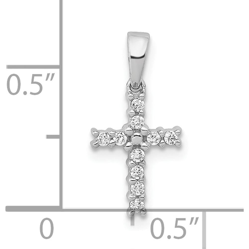 14K White Gold Diamond Cross Pendant with 10 Round Diamonds - 0.01 Carat Total Diamond Weight by Monteluci Fine Jewelry
