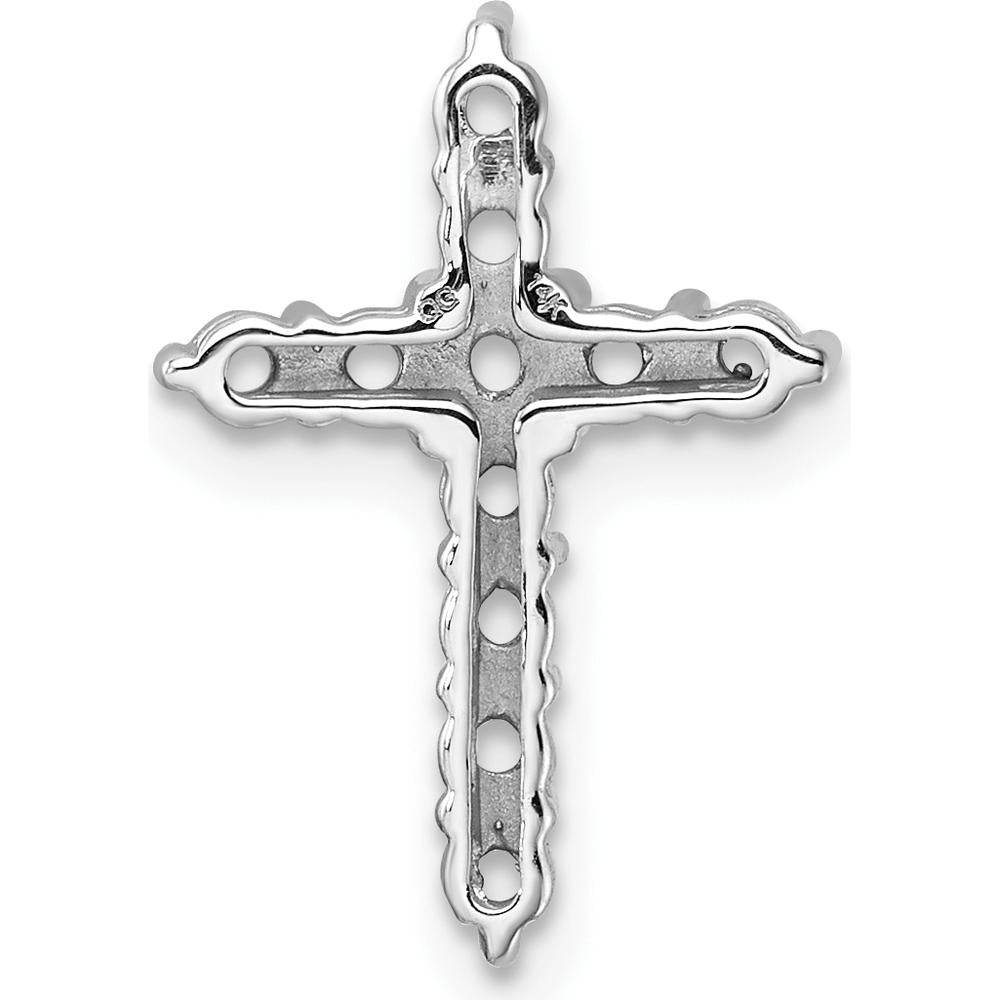 14K White Gold Diamond Cross Pendant with 11 Round Diamonds - Rhodium Plated by Oro Pregiato