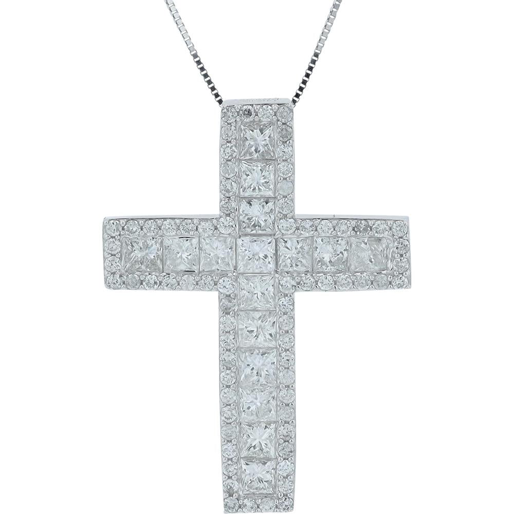 14K White Gold Diamond Cross Pendant with 2.10 Carat Total Diamond Wei ...