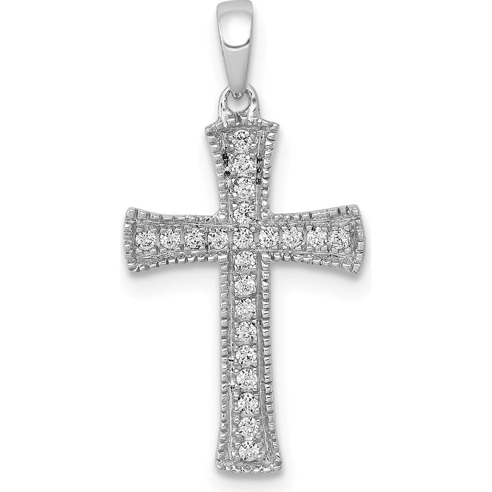 14K White Gold Diamond Cross Pendant with 22 Round Diamonds - 0.005 Carat Total Diamond Weight by Monteluci Fine Jewelry