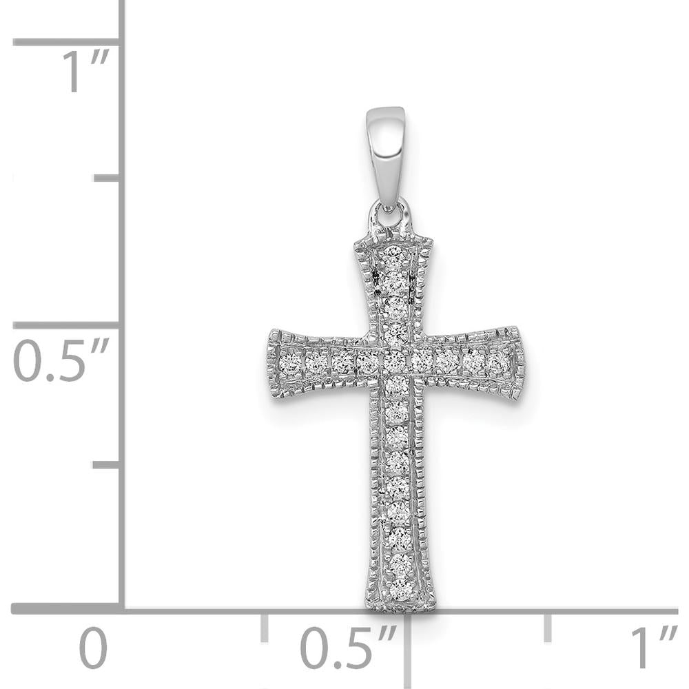 14K White Gold Diamond Cross Pendant with 22 Round Diamonds - 0.005 Carat Total Diamond Weight by Monteluci Fine Jewelry