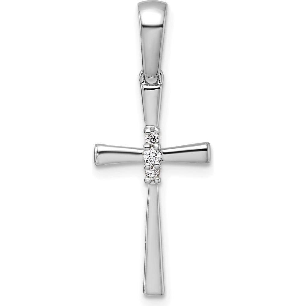 14K White Gold Diamond Cross Pendant with 3 Brilliant White Diamonds - 0.05 Carat Total Diamond Weight by Oro Pregiato