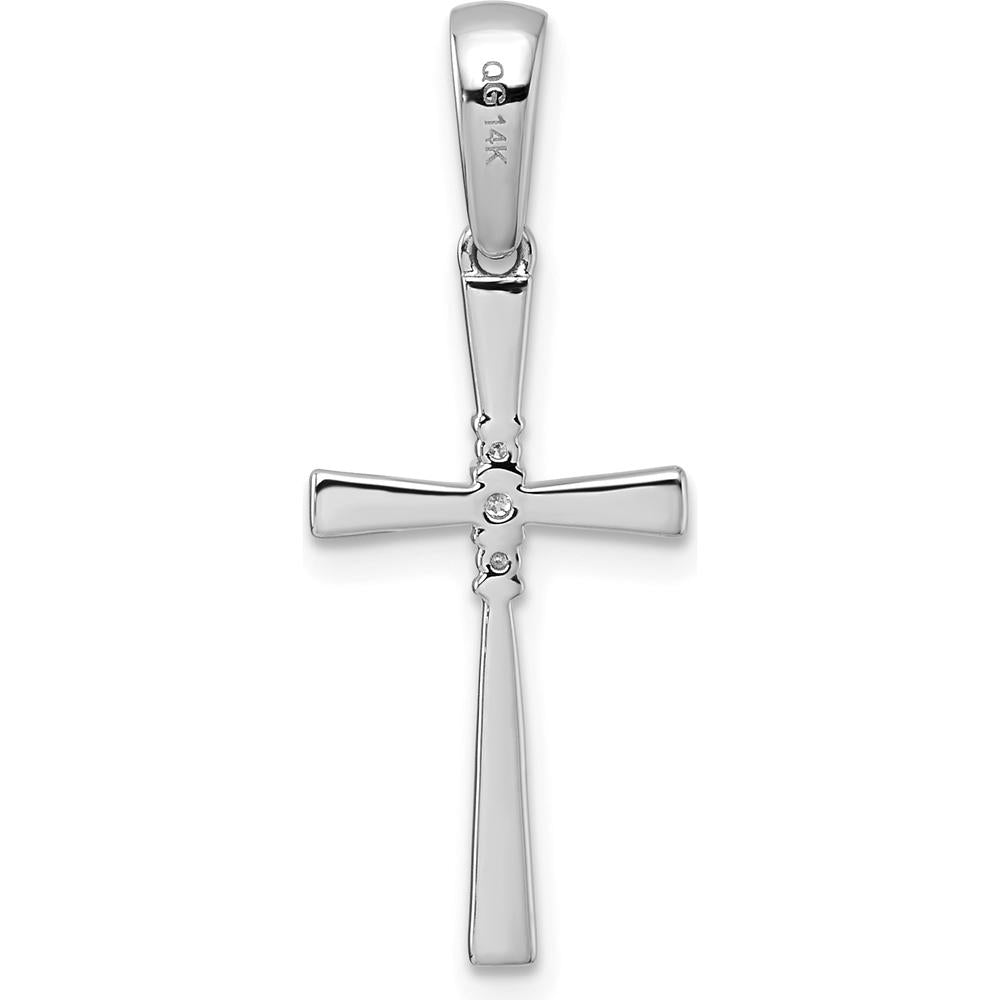 14K White Gold Diamond Cross Pendant with 3 Brilliant White Diamonds - 0.05 Carat Total Diamond Weight by Oro Pregiato