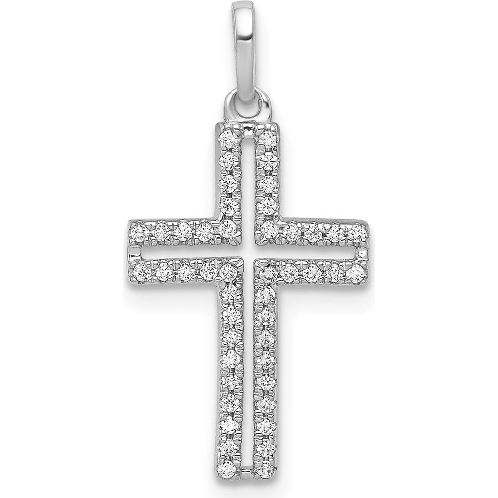 14K White Gold Diamond Cross Pendant with 46 Round Diamonds - 0.003 Carat Total Diamond Weight by Monteluci Fine Jewelry