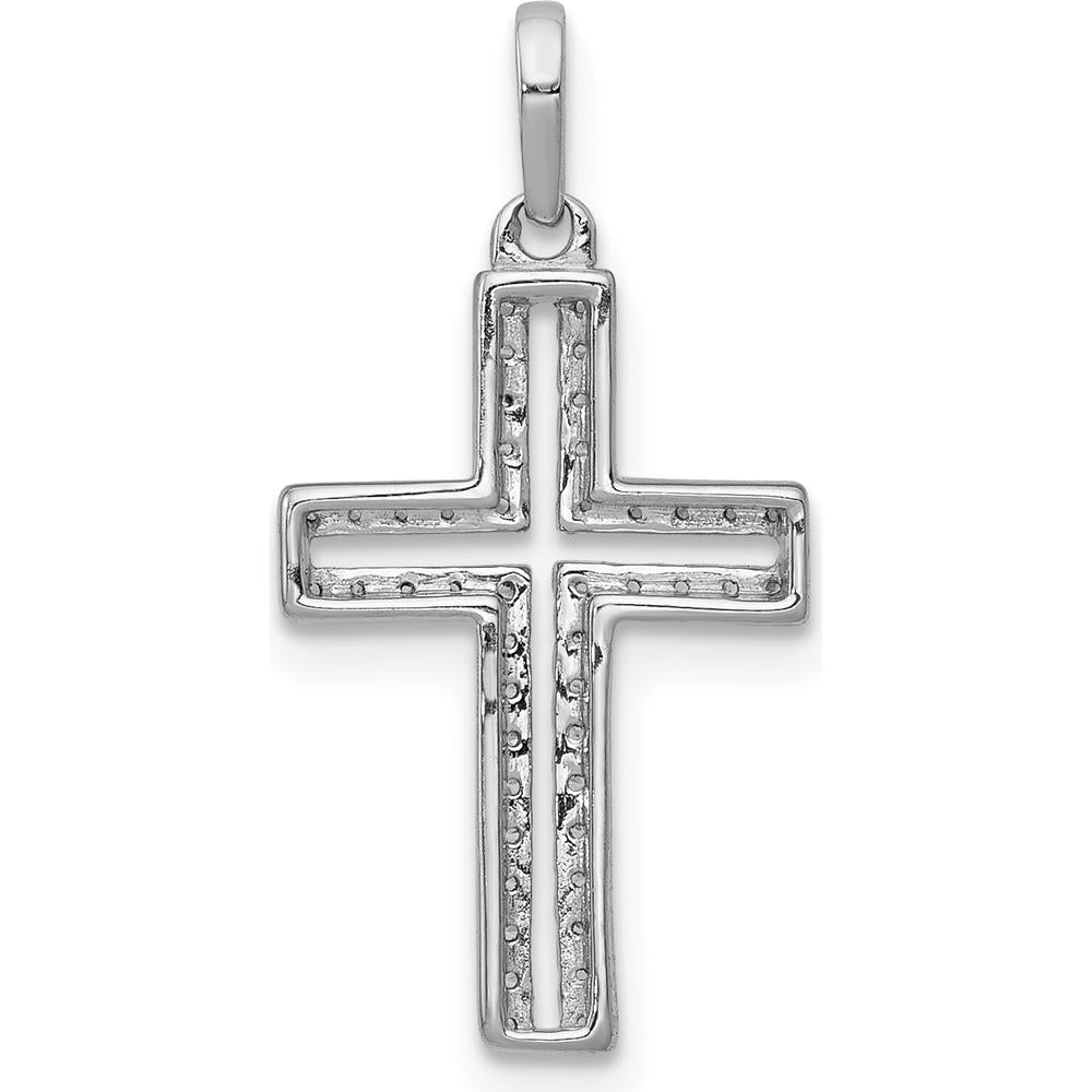 14K White Gold Diamond Cross Pendant with 46 Round Diamonds - 0.003 Carat Total Diamond Weight by Monteluci Fine Jewelry