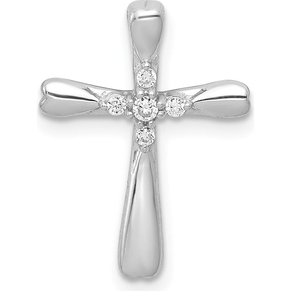 14K White Gold Diamond Cross Pendant with 5 Round Diamonds - 0.03 Carat Total Diamond Weight by Monteluci Fine Jewelry