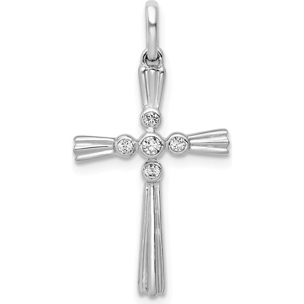 14K White Gold Diamond Cross Pendant with 5 Round Diamonds - 0.0345 Carat Total Diamond Weight by Monteluci Fine Jewelry