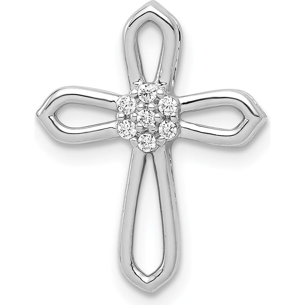 14K White Gold Diamond Cross Pendant with 7 Round Diamonds - 0.056 Carat Total Diamond Weight by Monteluci Fine Jewelry