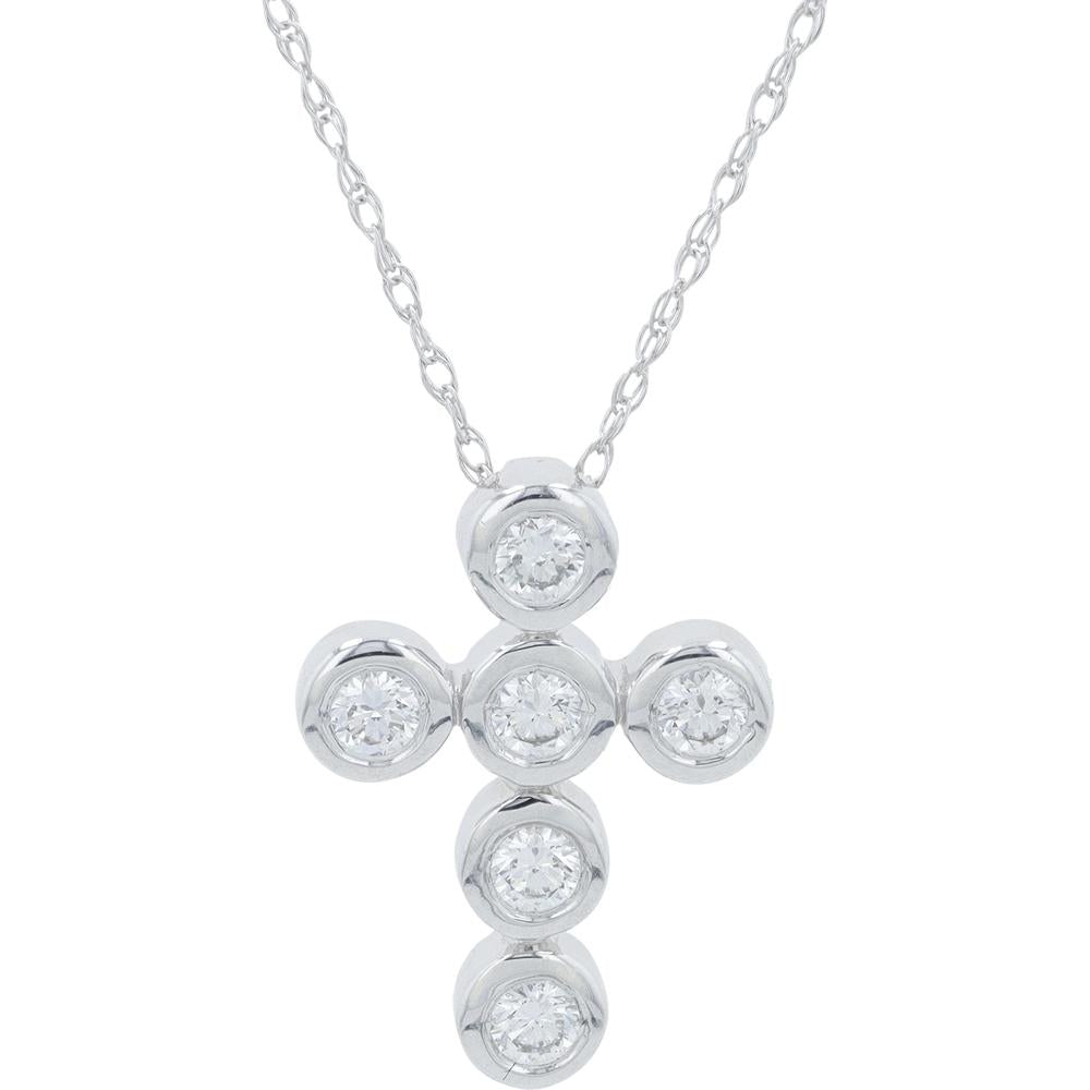 14K White Gold Diamond Cross Pendant with Bezel Set Lab Grown Diamonds - 0.25 Carat Total Weight