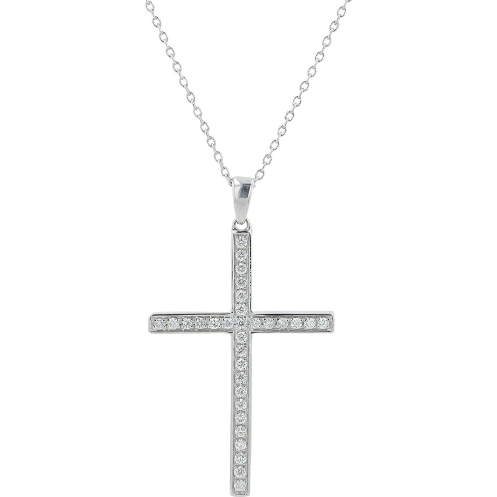 14K White Gold Diamond Cross Pendant with Channel-Set Round Diamonds - 0.32 Carat Total Diamond Weight