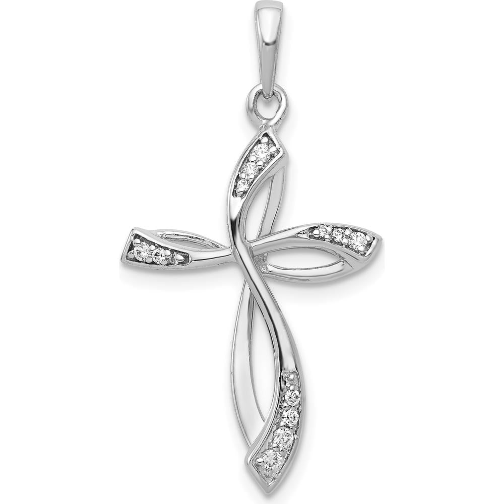 14K White Gold Diamond Cross Pendant with Natural Round Diamonds - 0.10 Carat Total Diamond Weight by Monteluci Fine Jewelry