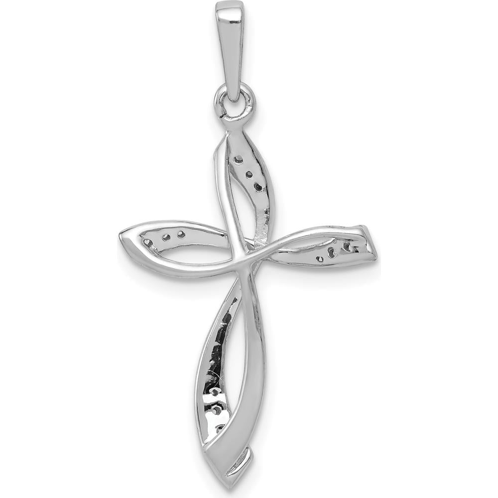 14K White Gold Diamond Cross Pendant with Natural Round Diamonds - 0.10 Carat Total Diamond Weight by Monteluci Fine Jewelry