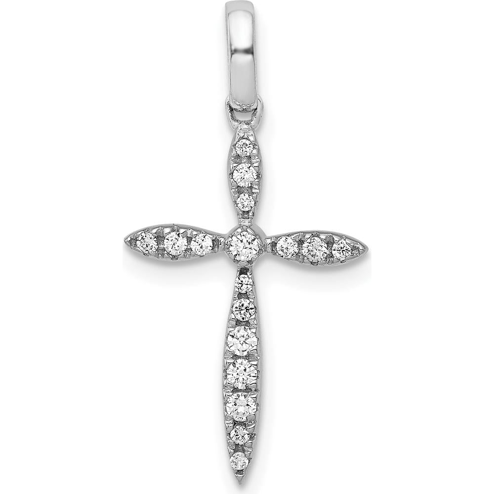 14K White Gold Diamond Cross Pendant with Natural Round Diamonds - 1/6 Carat Total Diamond Weight by Monteluci Fine Jewelry