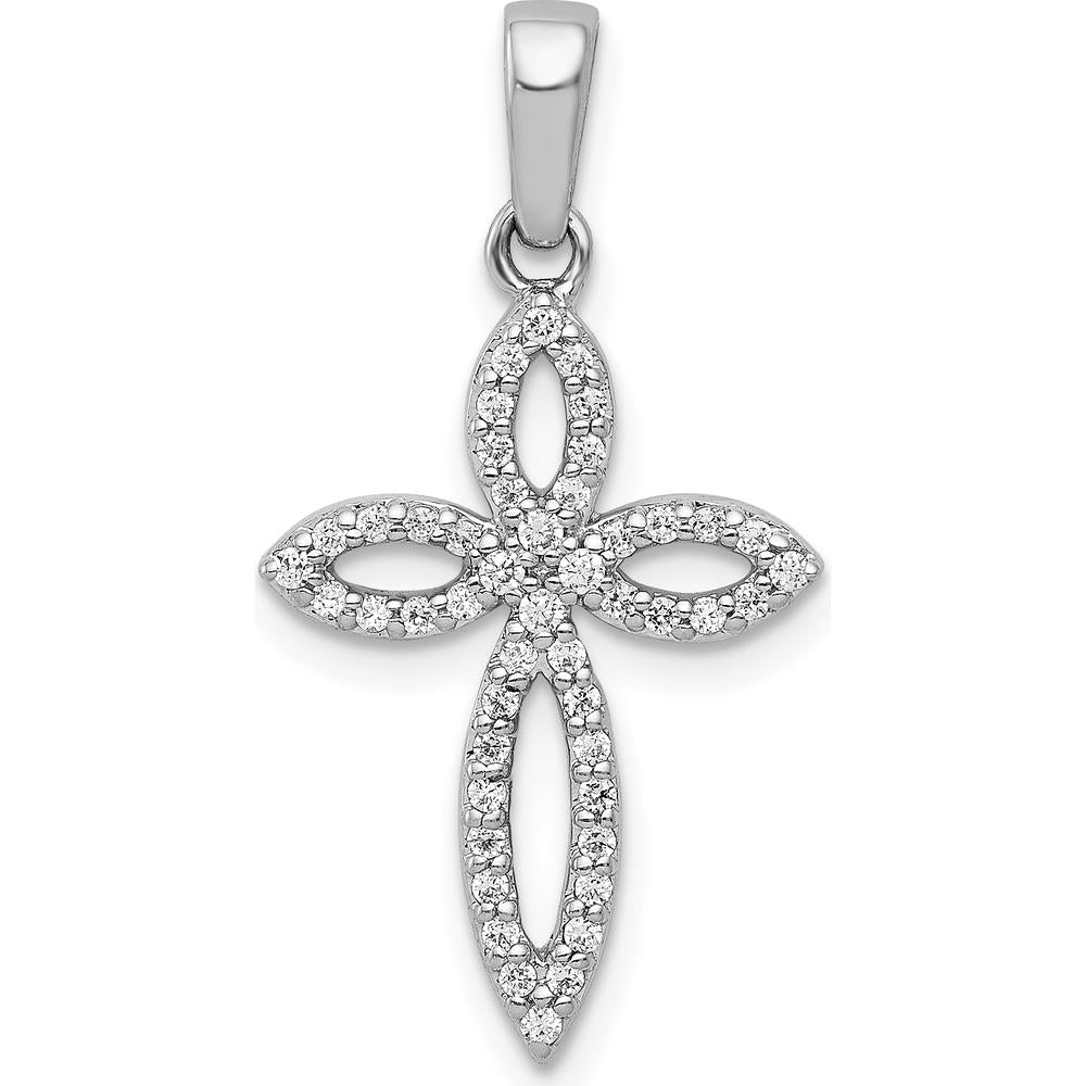14K White Gold Diamond Cross Pendant with Pavé Set Round Diamonds - 0.20 Carat Total Diamond Weight by Monteluci Fine Jewelry