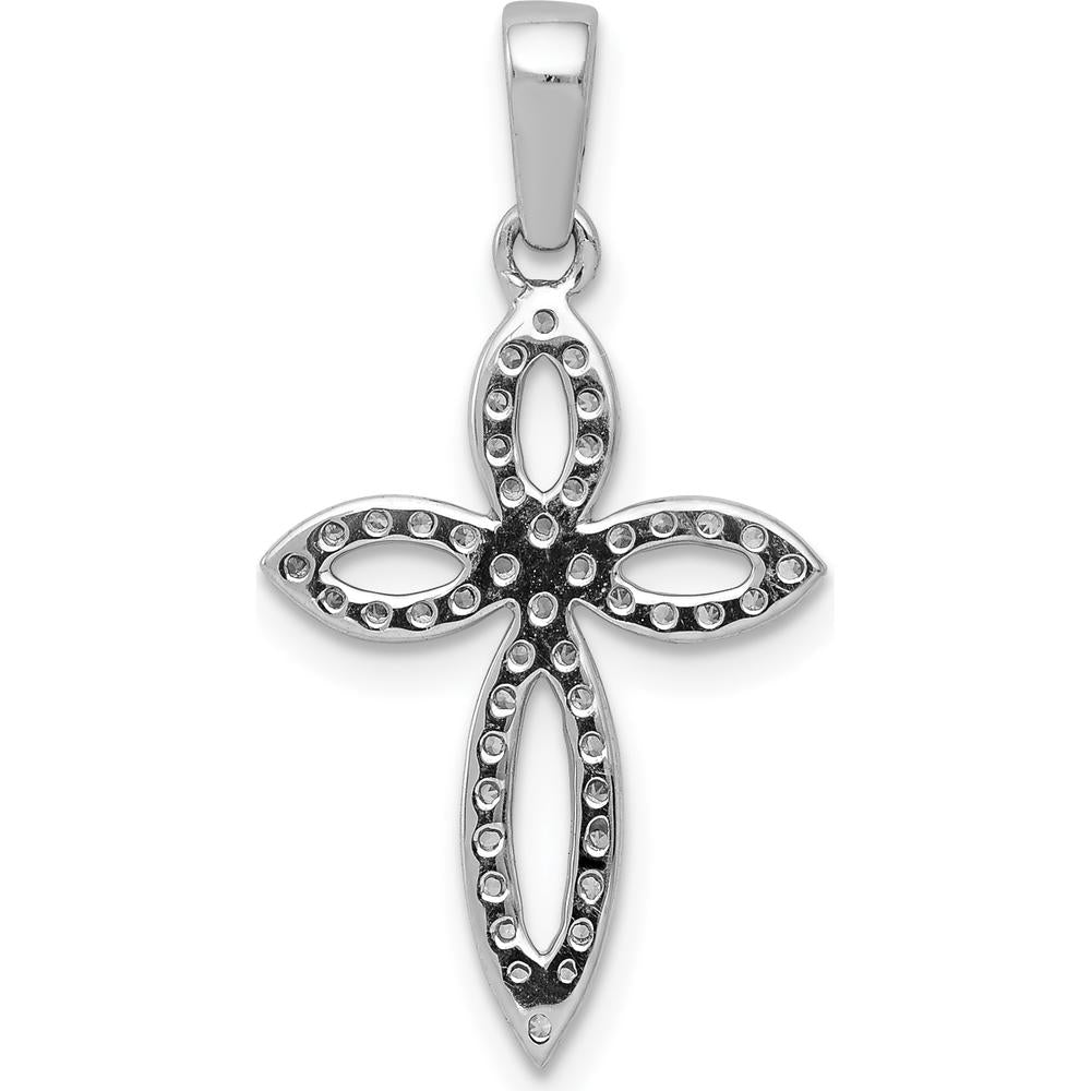 14K White Gold Diamond Cross Pendant with Pavé Set Round Diamonds - 0.20 Carat Total Diamond Weight by Monteluci Fine Jewelry