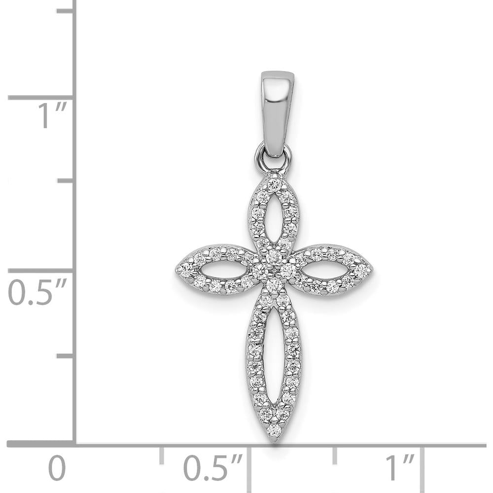 14K White Gold Diamond Cross Pendant with Pavé Set Round Diamonds - 0.20 Carat Total Diamond Weight by Monteluci Fine Jewelry