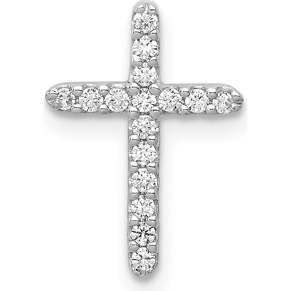 14K White Gold Diamond Cross Pendant with Prong-Set Round Diamonds - 1/8 Carat Total Diamond Weight by Monteluci Fine Jewelry