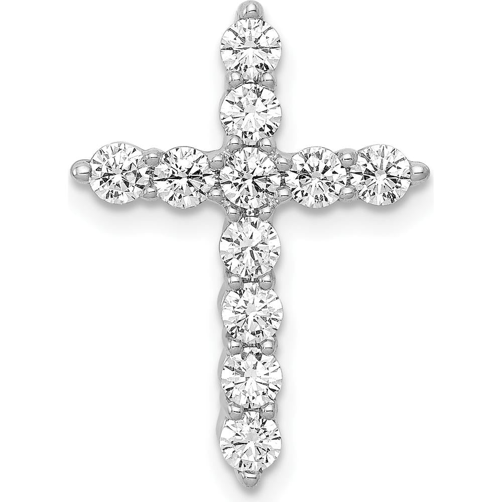 14K White Gold Diamond Cross Pendant with Prong Set Round Natural Diamonds - 0.75 Carat Total Diamond Weight by Monteluci Fine Jewelry