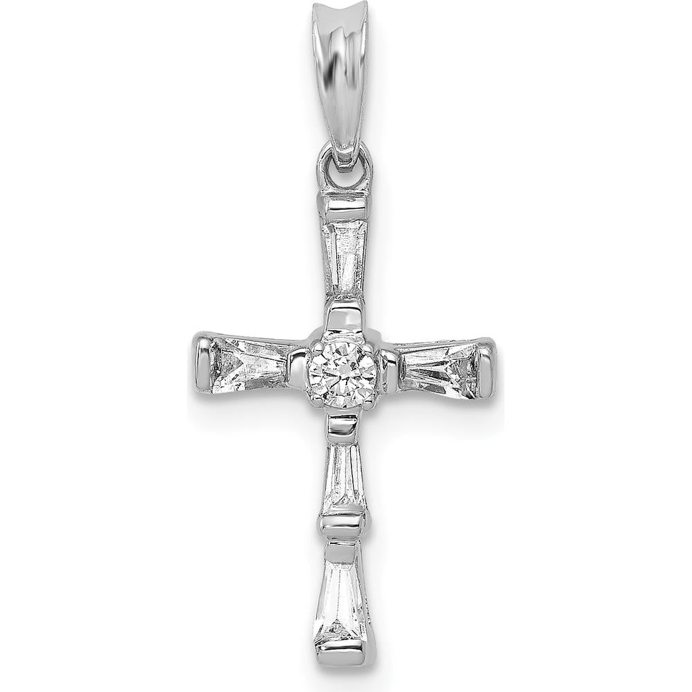 14K White Gold Diamond Cross Pendant with Round and Baguette Diamonds - 1/5 Carat Total Diamond Weight by Monteluci Fine Jewelry