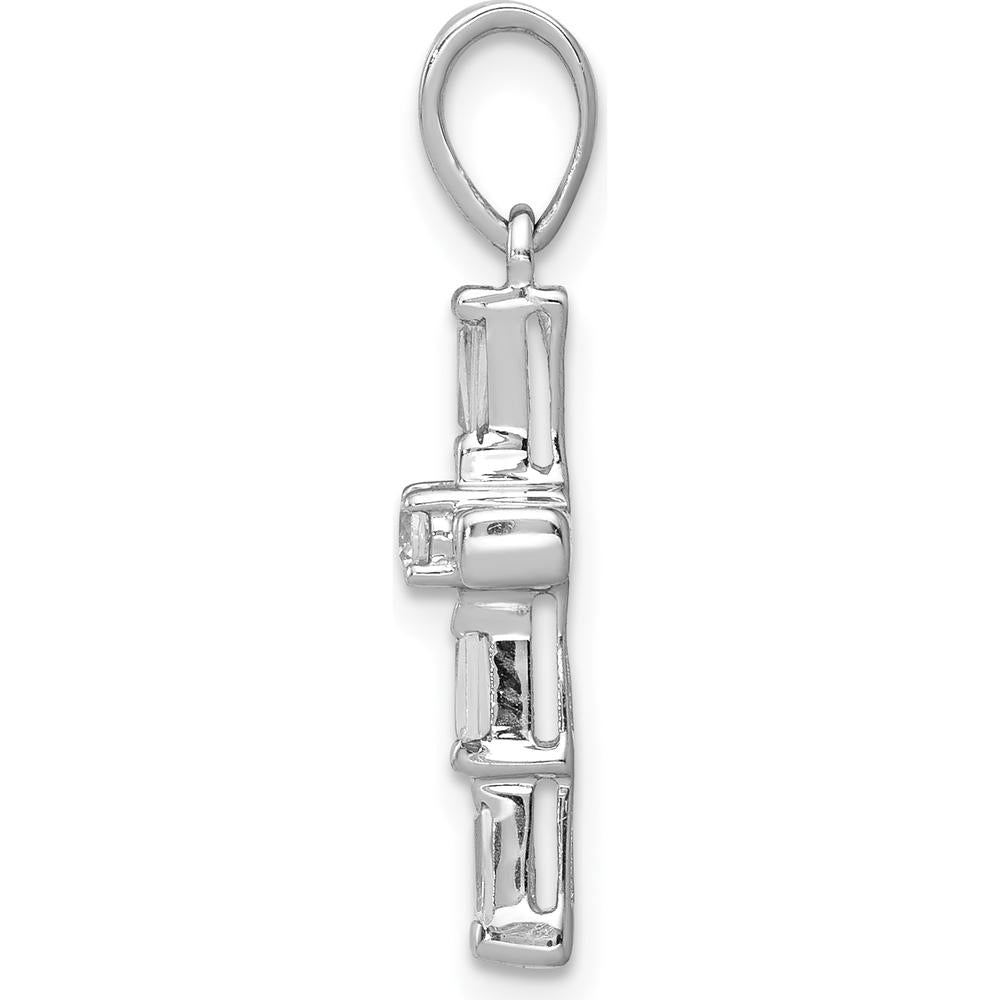 14K White Gold Diamond Cross Pendant with Round and Baguette Diamonds - 1/5 Carat Total Diamond Weight by Monteluci Fine Jewelry