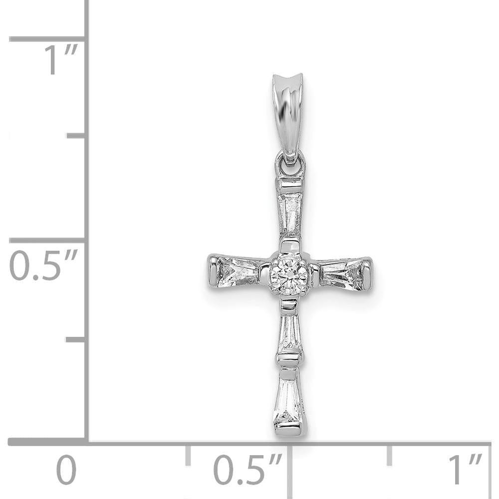 14K White Gold Diamond Cross Pendant with Round and Baguette Diamonds - 1/5 Carat Total Diamond Weight by Monteluci Fine Jewelry